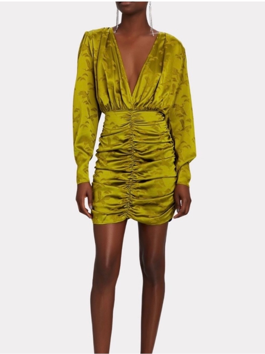 Ronny Kobo Michelle Ruched Satin Jacquard Mini Dress- Size M